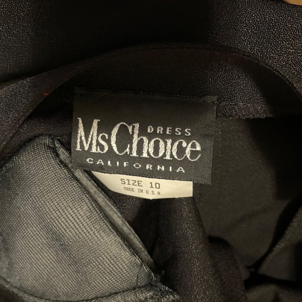 80s Vintage Ms Choice Black Cap Sleeve Scoop Neck Maxi Dress with Satin Waist 10 - Picture 5 of 6